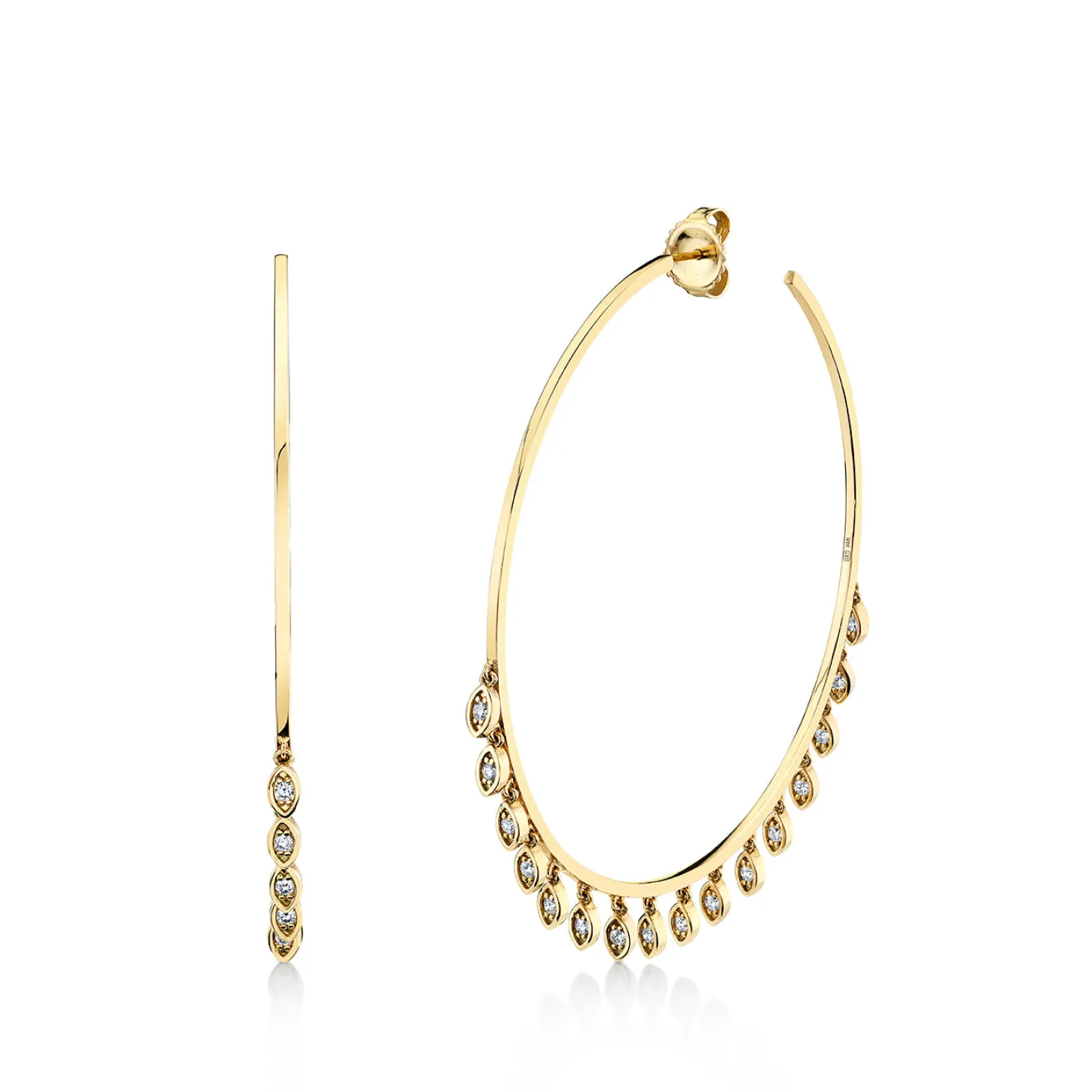 Gold & Diamond Large Marquise Eye Fringe Hoops
