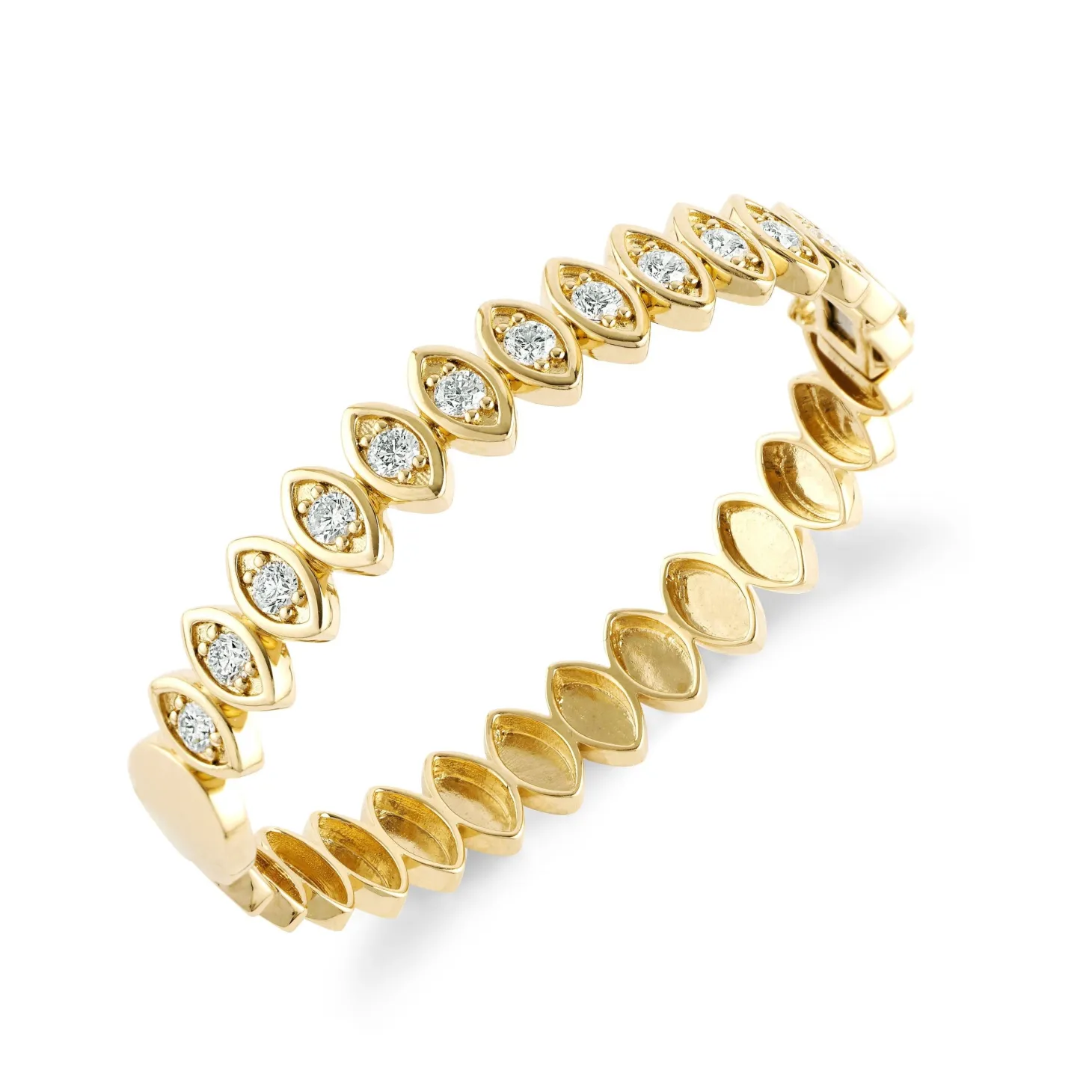 Gold & Diamond Large Marquise Eye Hinge Bangle