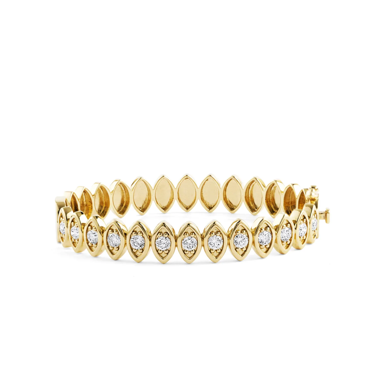 Gold & Diamond Large Marquise Eye Hinge Bangle