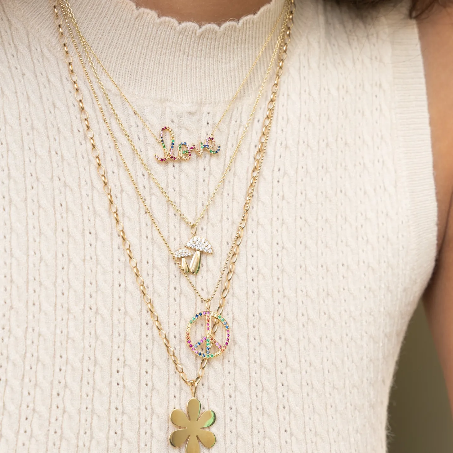 Gold & Diamond Large Mushroom Charm