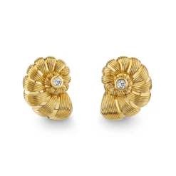 Gold & Diamond Large Nautilus Shell Studs