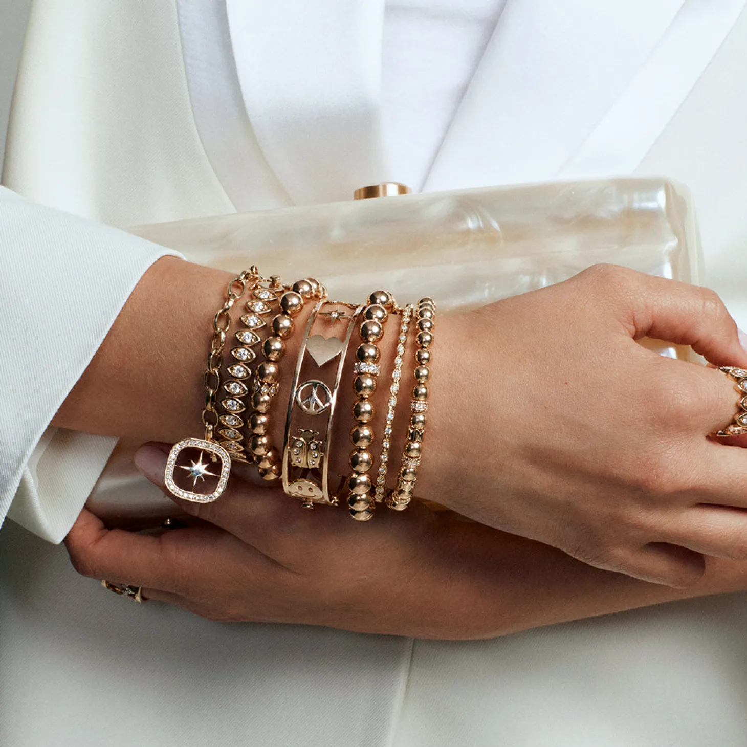 Gold & Diamond Large Open Icon Hinge Bangle