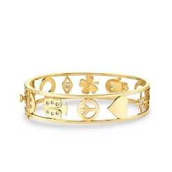 Gold & Diamond Large Open Icon Hinge Bangle