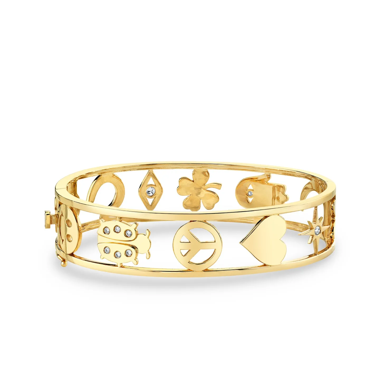 Gold & Diamond Large Open Icon Hinge Bangle