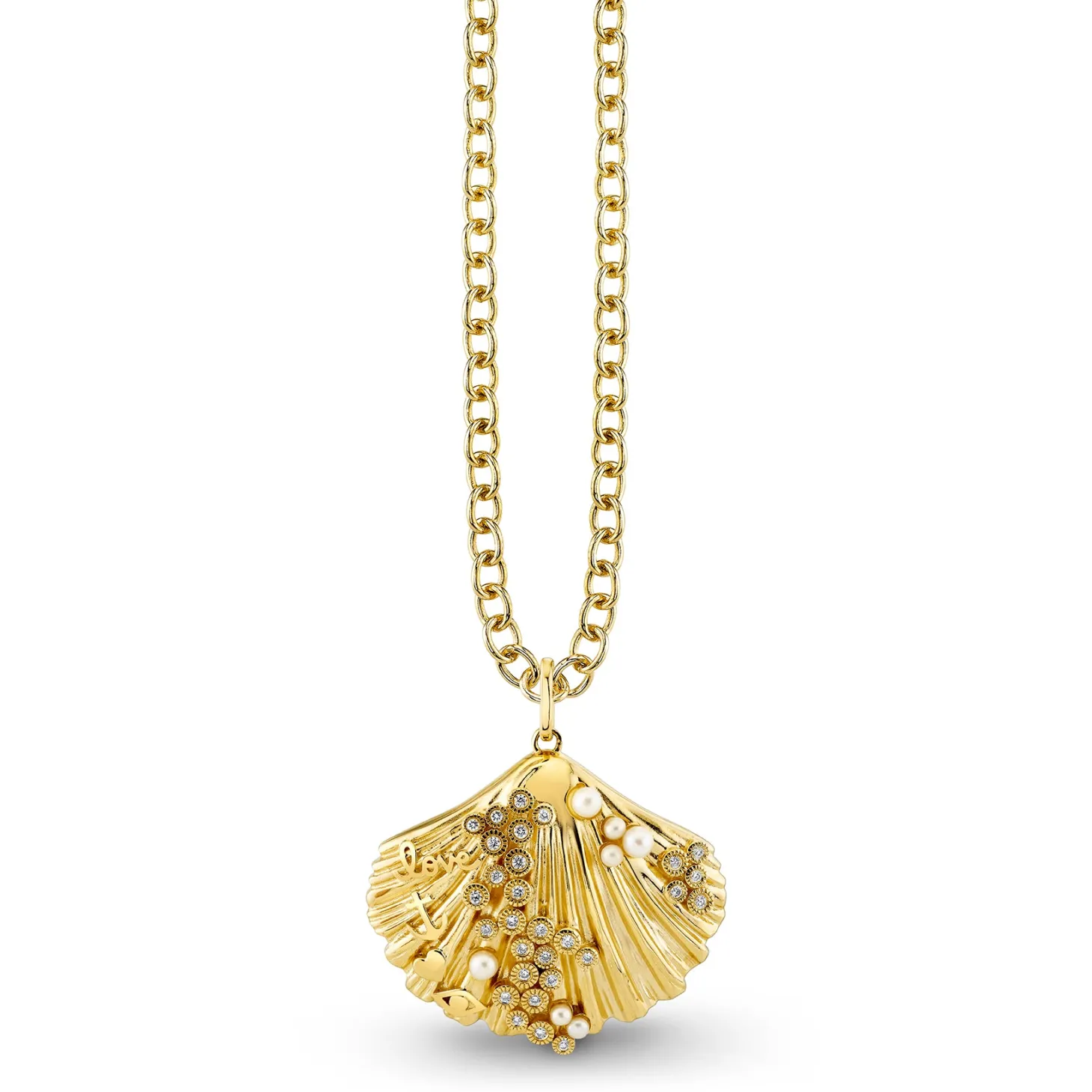 Gold & Diamond Large Scallop Shell Icons Charm