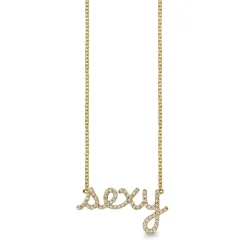 Gold & Diamond Large Sexy Script Necklace