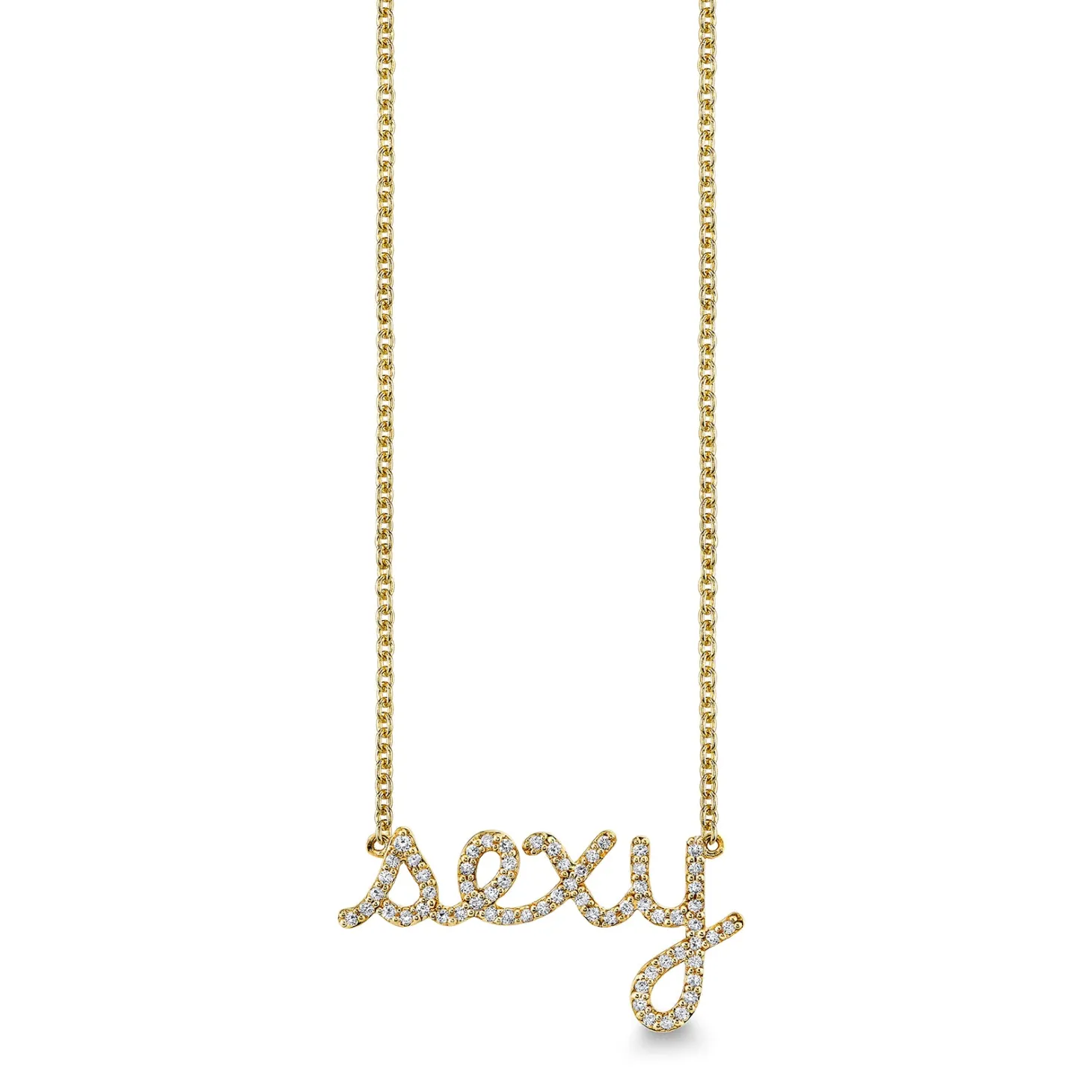 Gold & Diamond Large Sexy Script Necklace