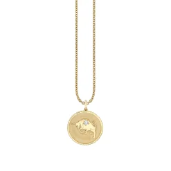 Gold & Diamond Large Taurus Zodiac Medallion