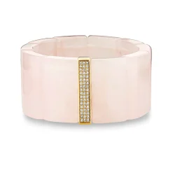 Gold & Diamond Large Three Row Spacer On Rose Quartz