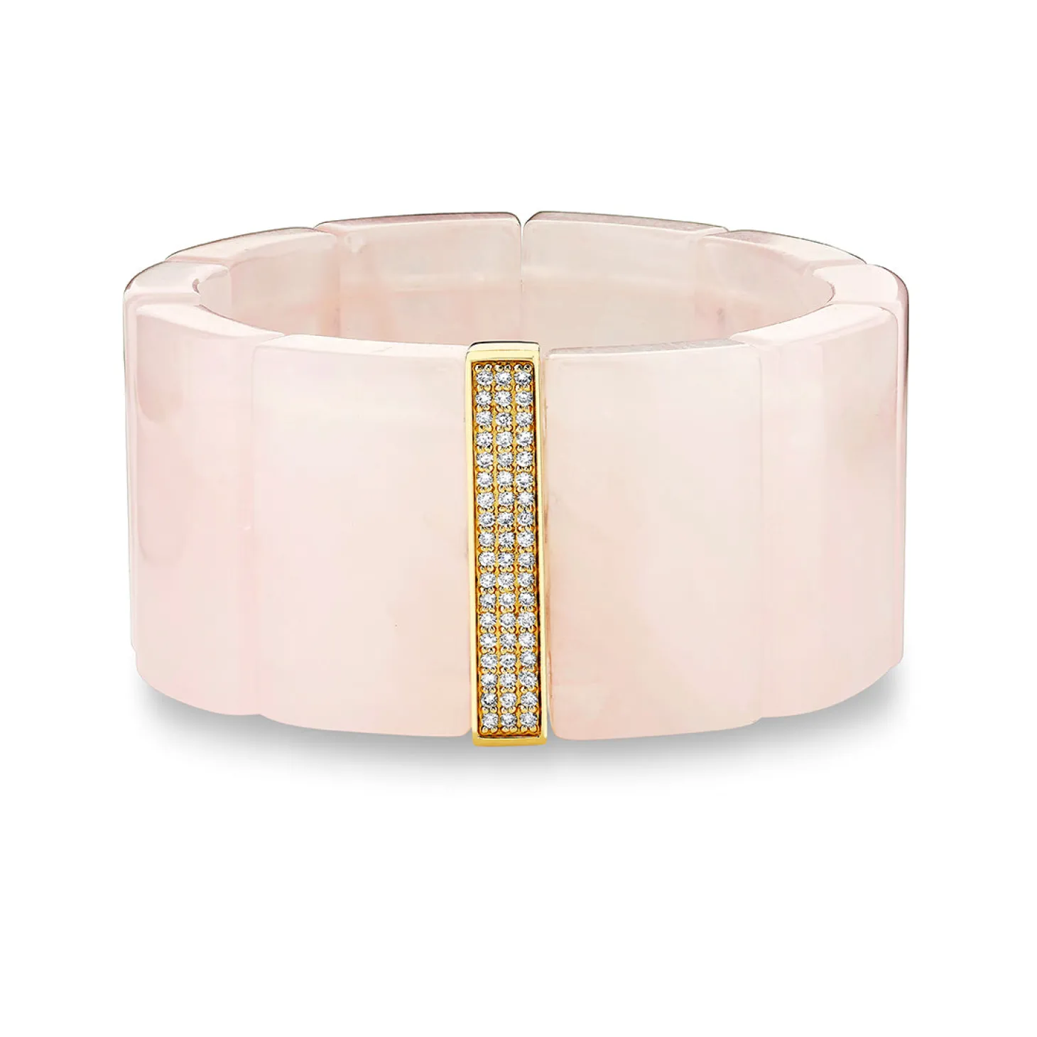 Gold & Diamond Large Three Row Spacer On Rose Quartz