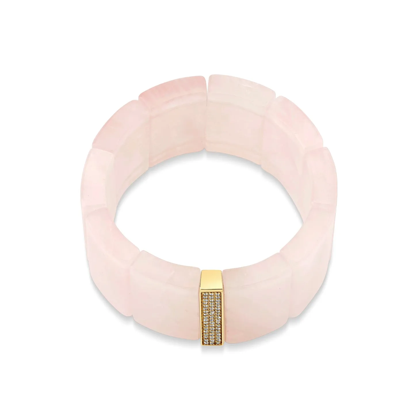 Gold & Diamond Large Three Row Spacer On Rose Quartz