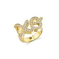 Gold & Diamond Large XO Signet Ring