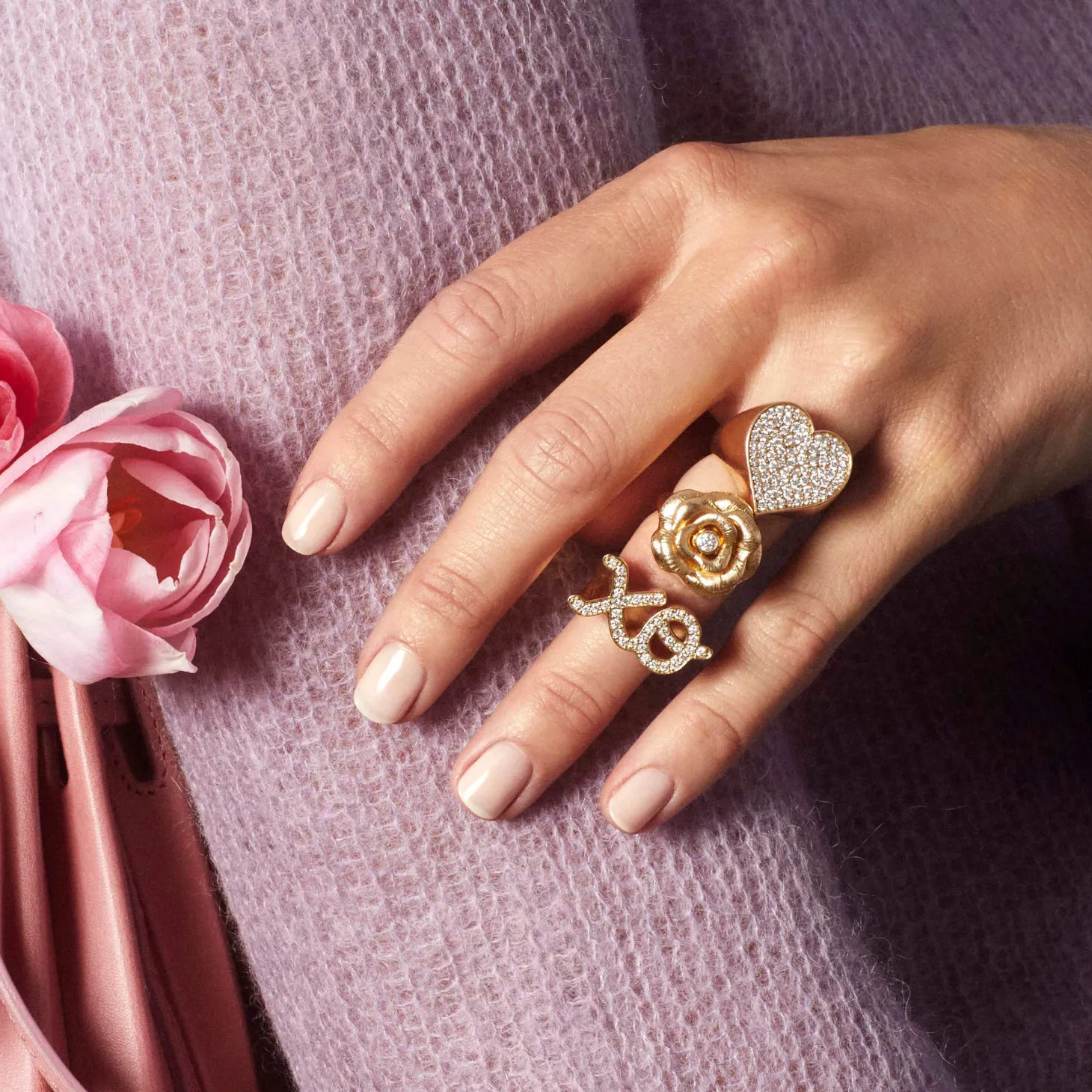 Gold & Diamond Large XO Signet Ring