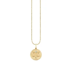 Gold & Diamond Libra Zodiac Medallion
