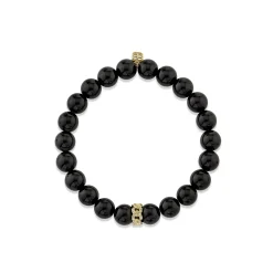 Gold & Diamond Link Rondelle On Onyx