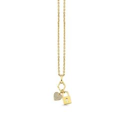 Gold & Diamond Lock and Heart Necklace
