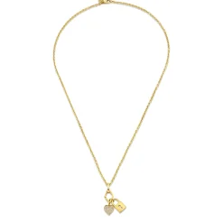 Gold & Diamond Lock and Heart Necklace