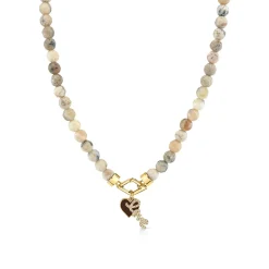 Gold & Diamond Love & Heart African Opal Necklace