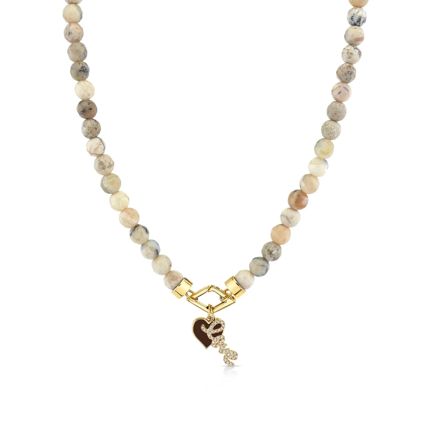 Gold & Diamond Love & Heart African Opal Necklace