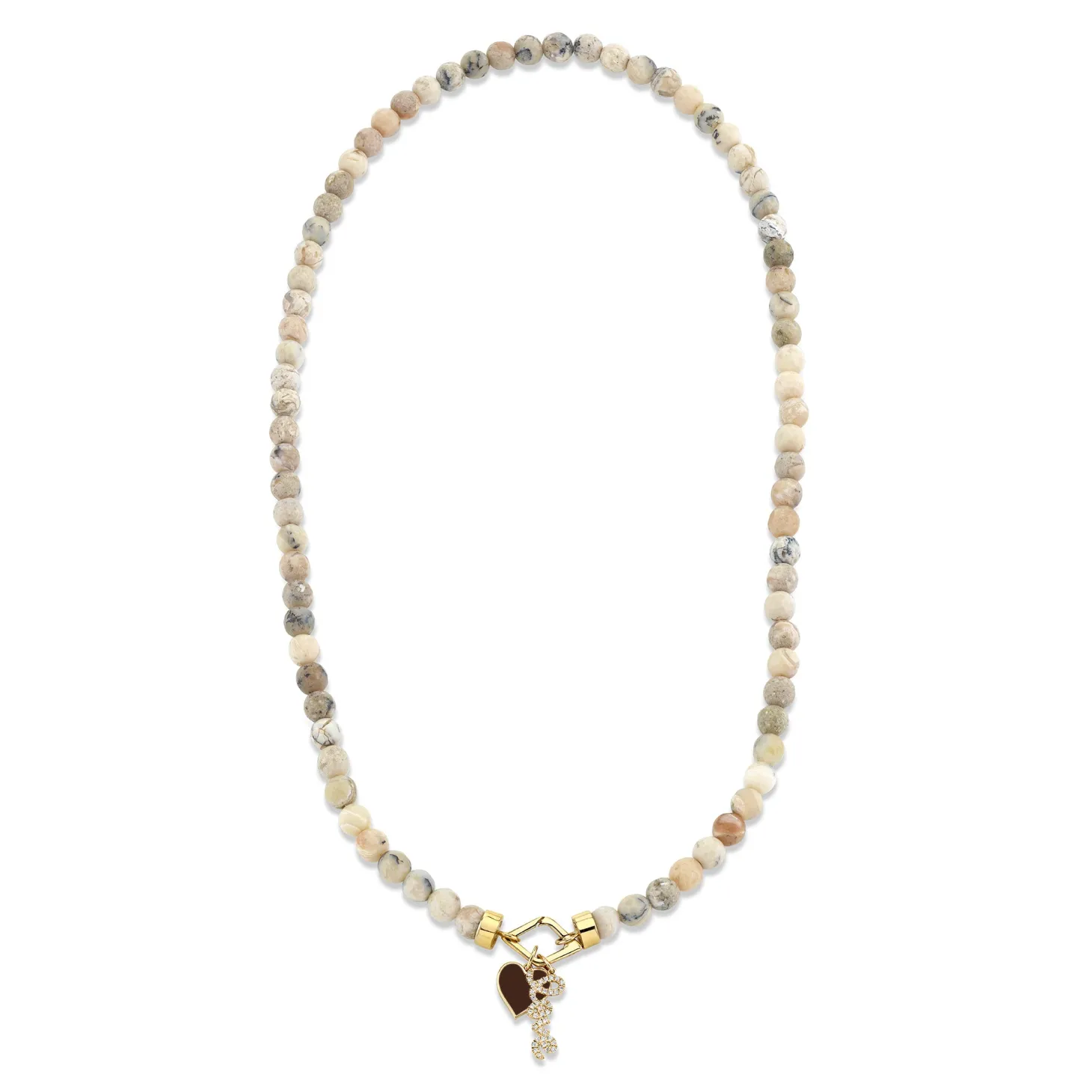 Gold & Diamond Love & Heart African Opal Necklace