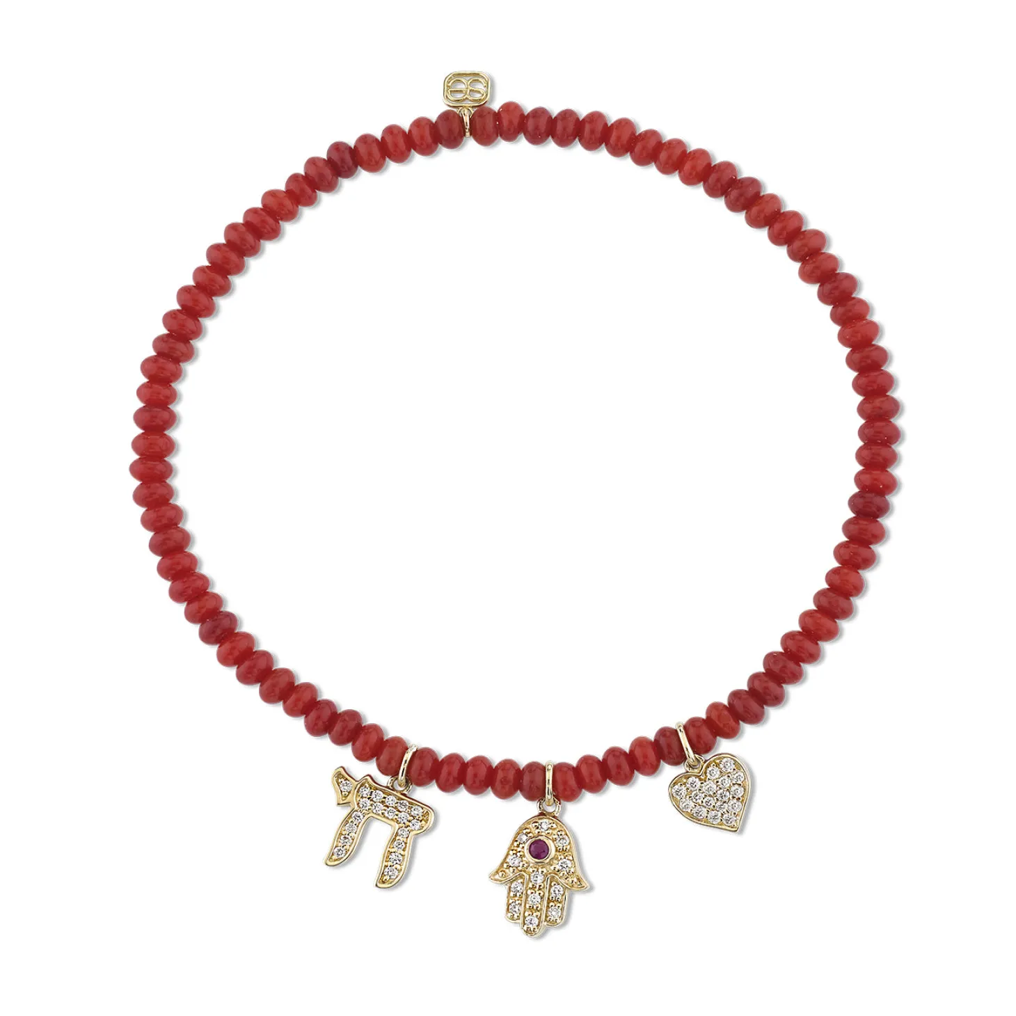 Gold & Diamond Love and Protection Multi-Charm on Red Bamboo