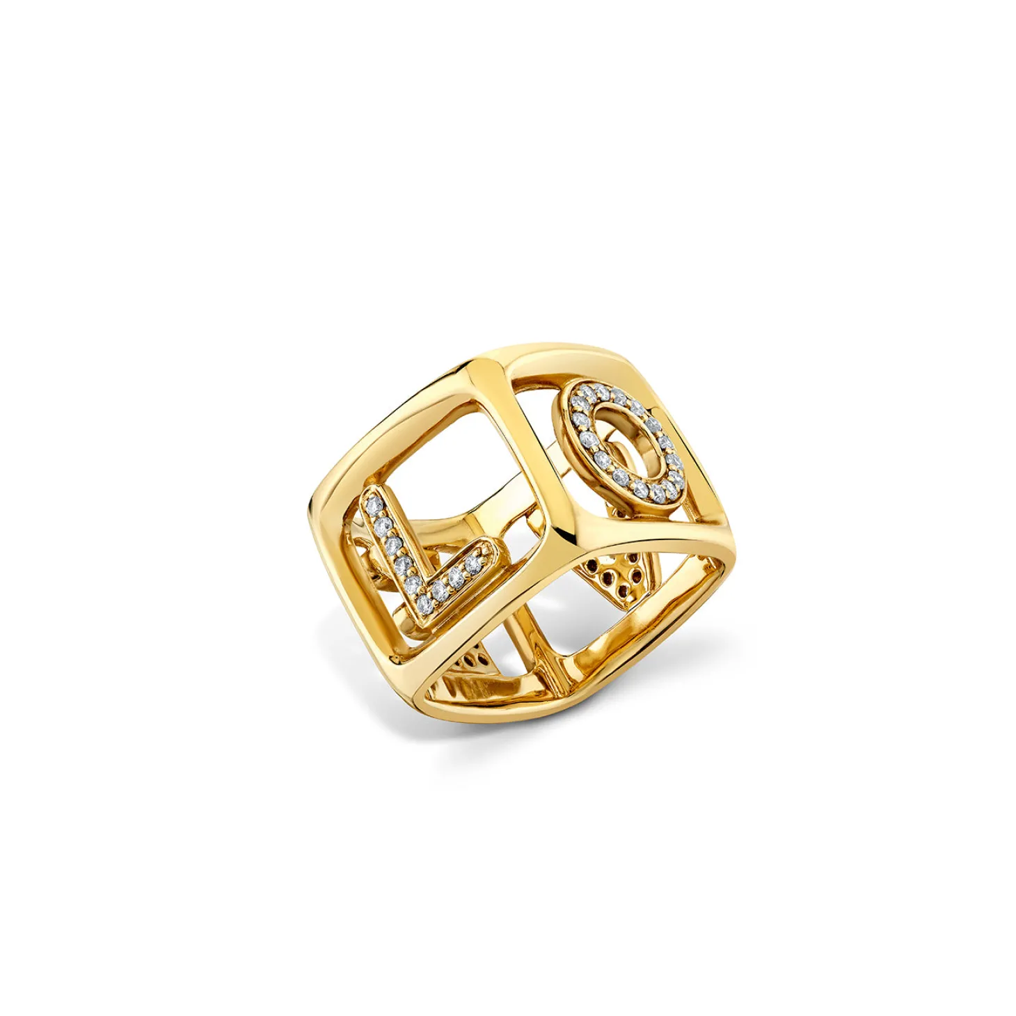 Gold & Diamond Love Block Ring