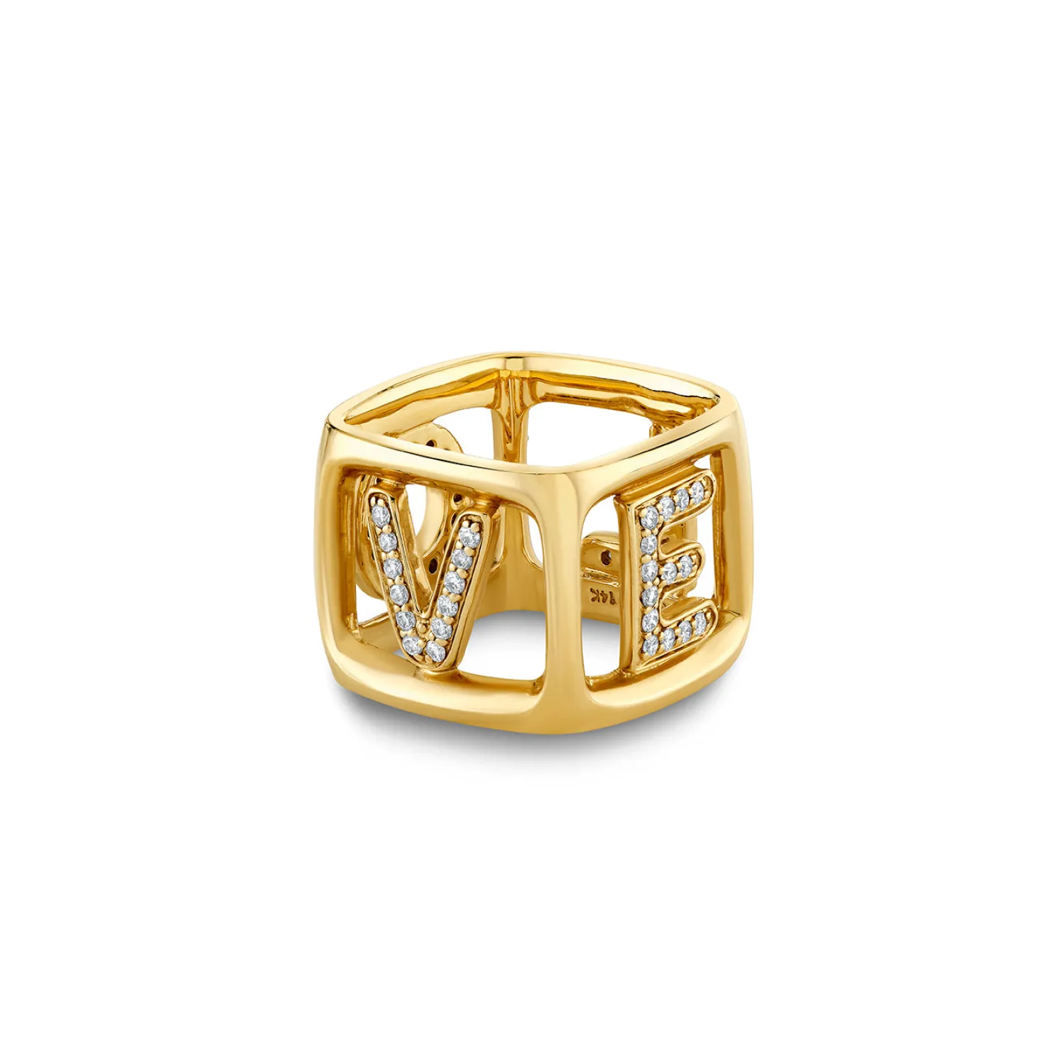 Gold & Diamond Love Block Ring