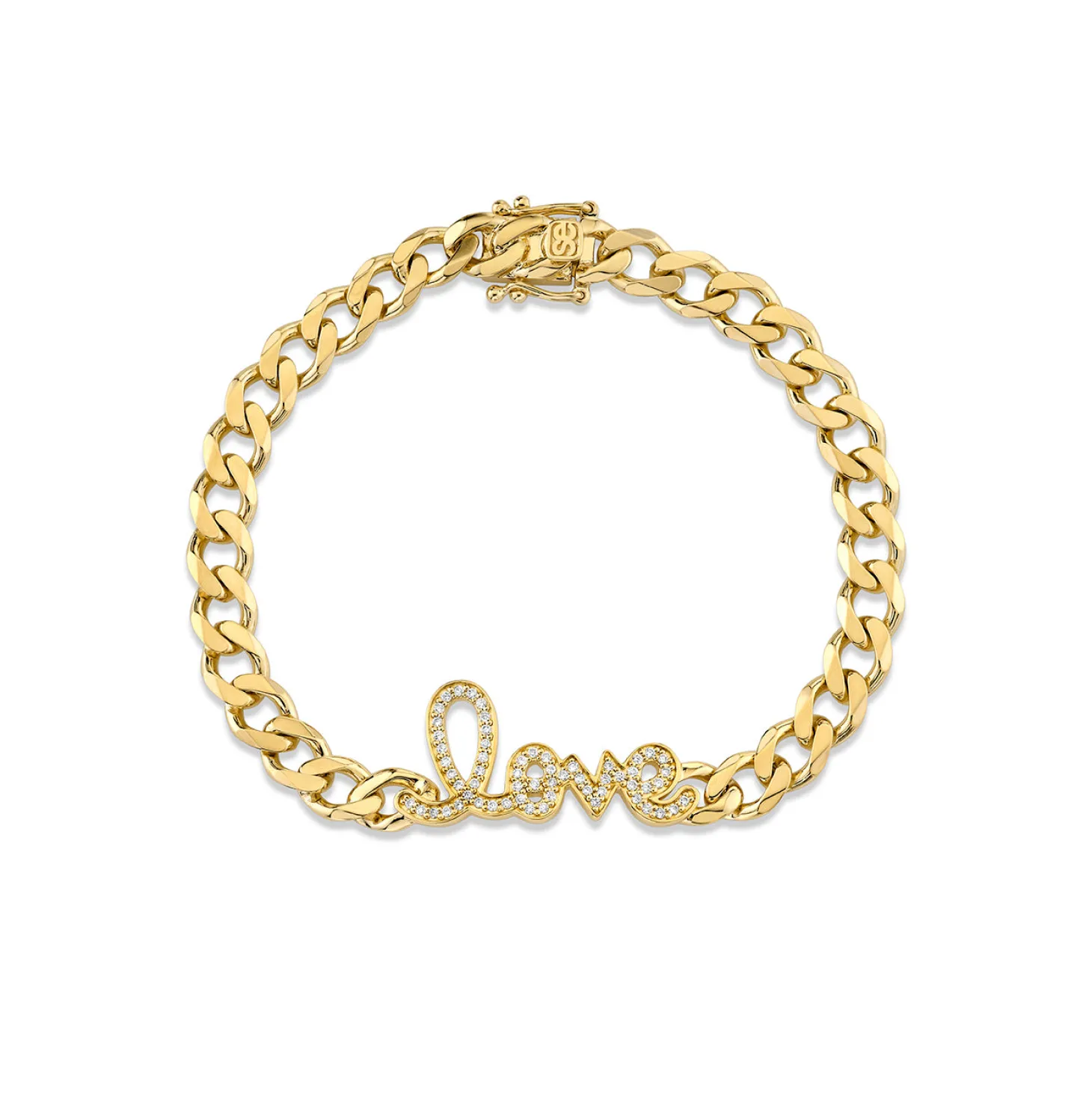 Gold & Diamond Love Curb Link Bracelet