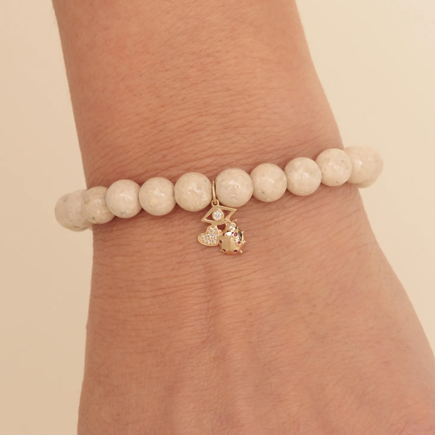 Gold & Diamond Love, Luck & Protection on Cream Jasper