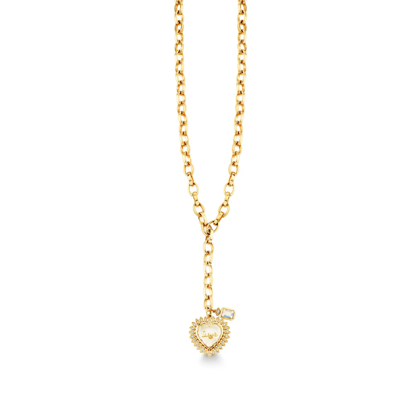 Gold & Diamond Love Quartz Marquise Eye Heart Necklace