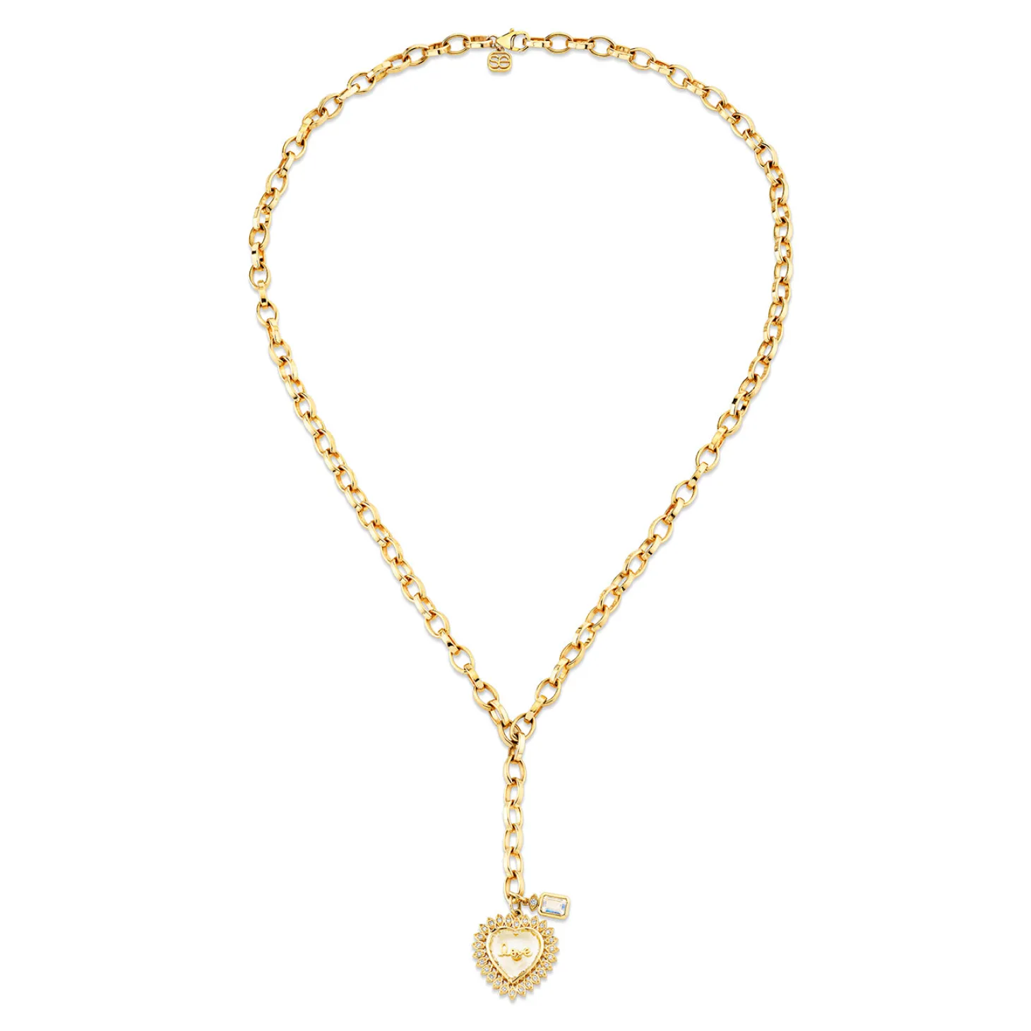 Gold & Diamond Love Quartz Marquise Eye Heart Necklace
