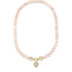 Gold & Diamond Love Rose Quartz Beaded Necklace