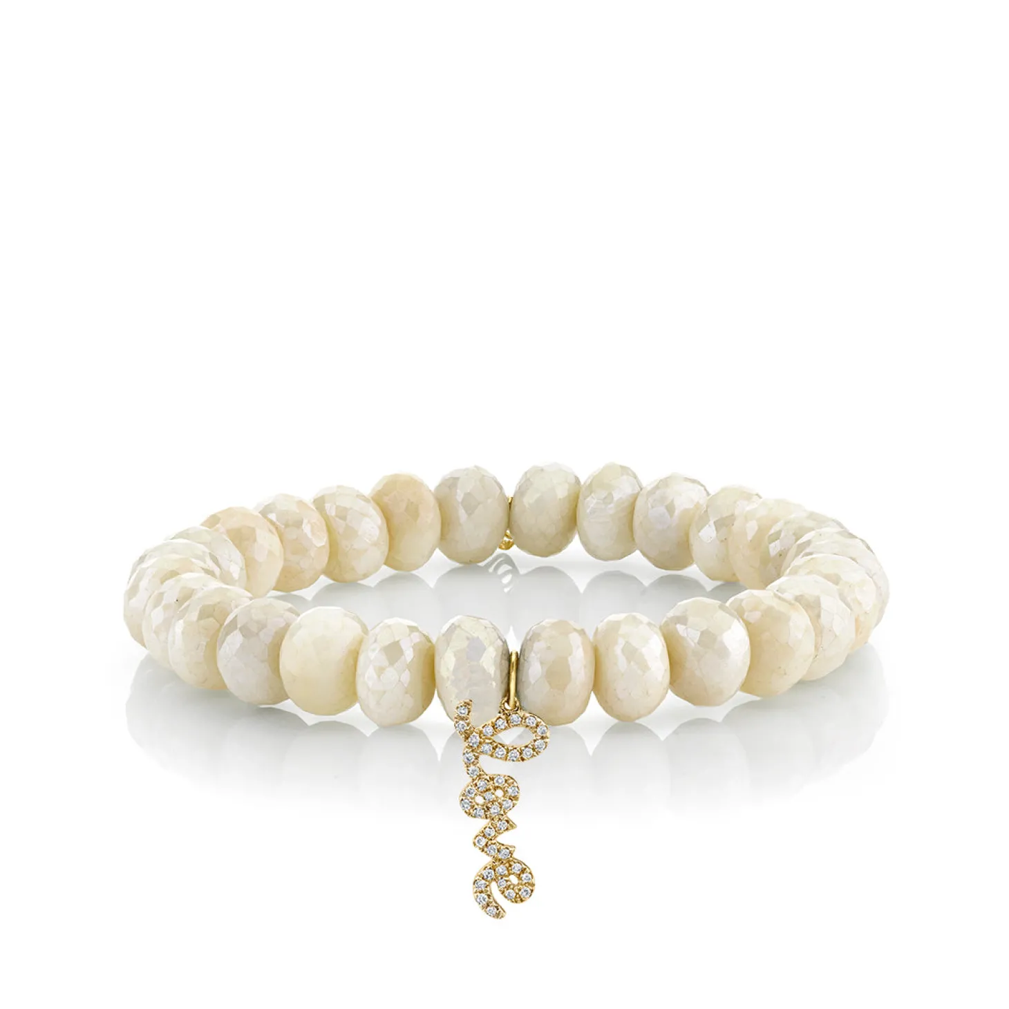 Gold & Diamond Love Script on Moonstone