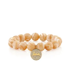 Gold & Diamond Love Script Pave Medallion on Mother of Pearl