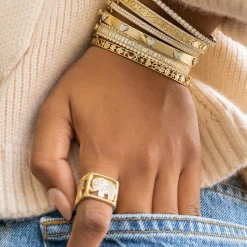 Gold & Diamond Luck Block Ring