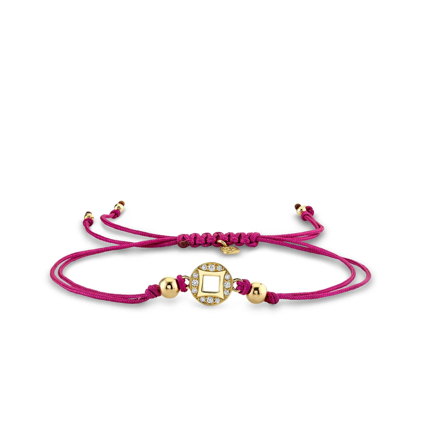 Gold & Diamond Lucky Coin Cord on Raspberry Cord Bracelet