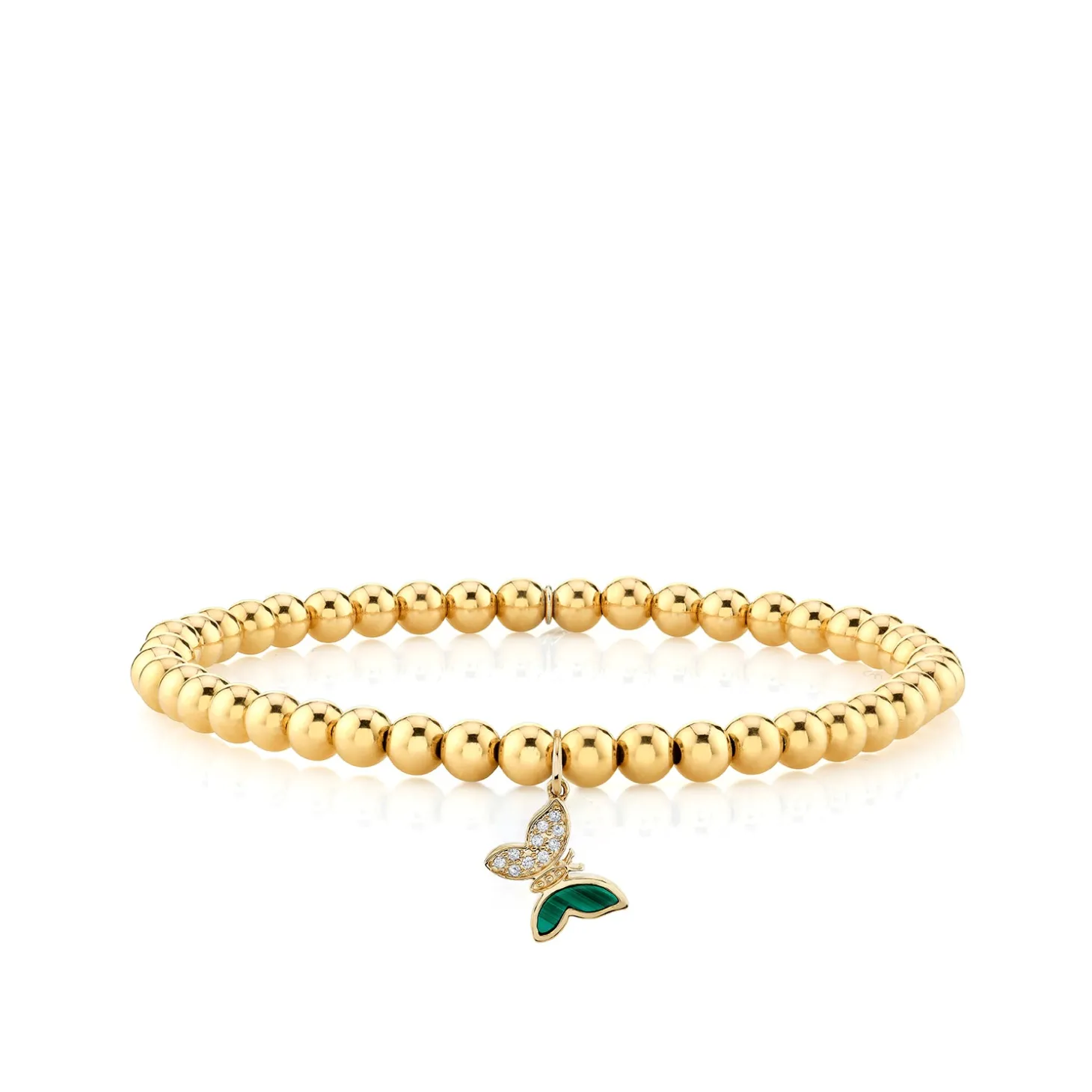 Gold & Diamond Malachite Inlay Butterfly on Gold Beads