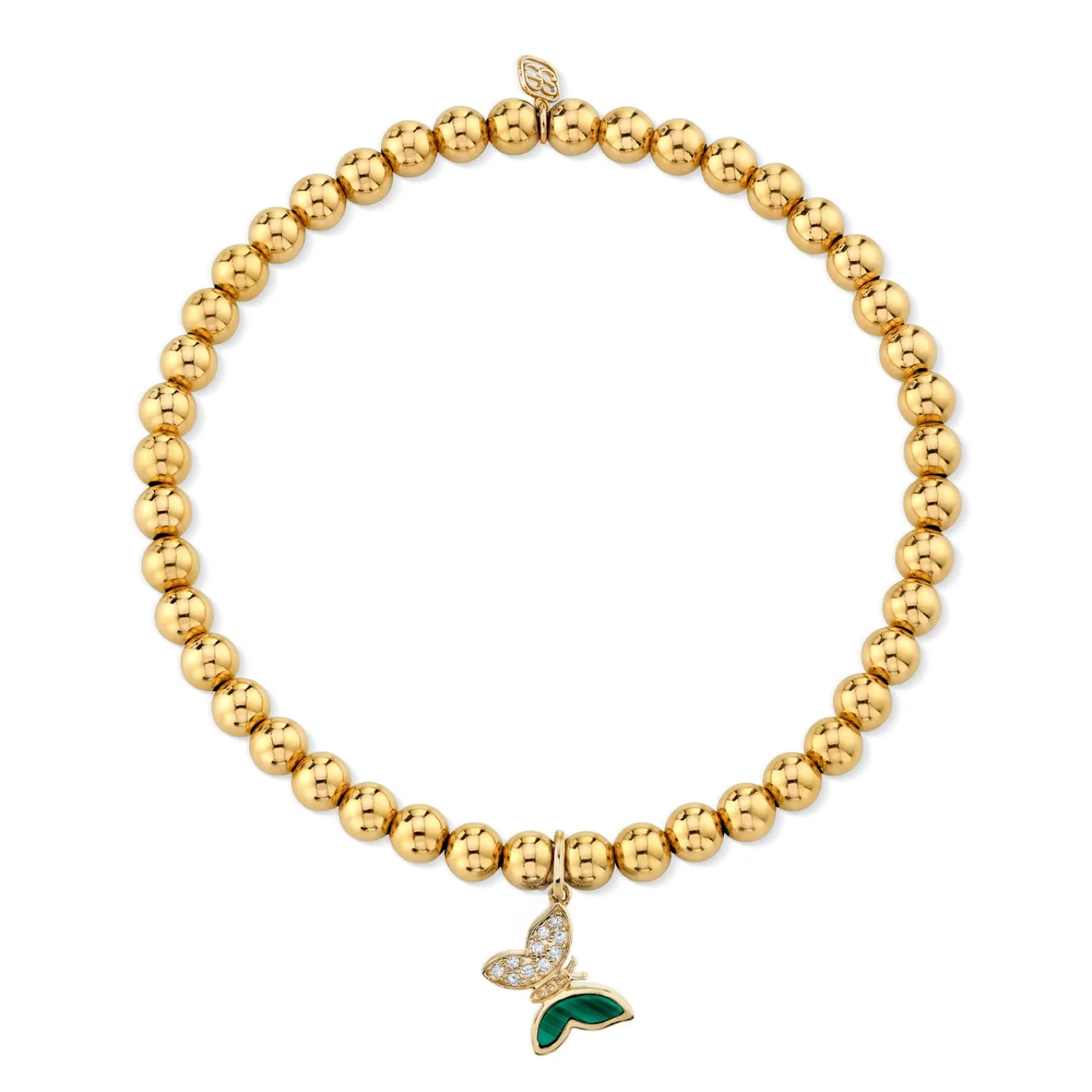Gold & Diamond Malachite Inlay Butterfly on Gold Beads