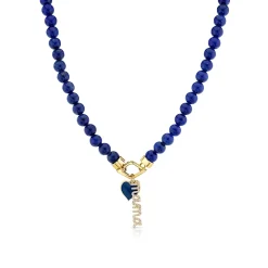 Gold & Diamond Mama Heart Lapis Necklace