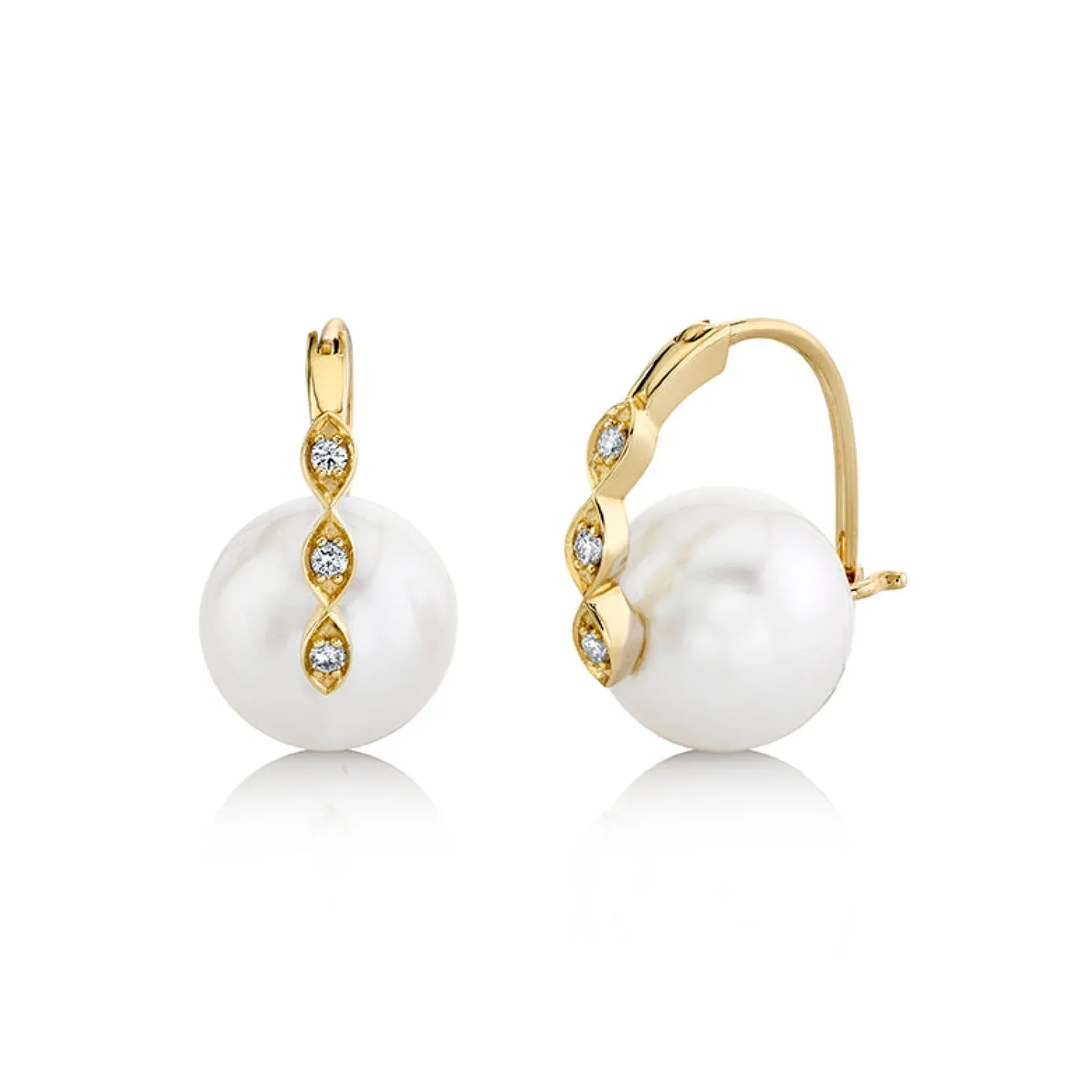Gold & Diamond Marquise Eye Pearl Earrings