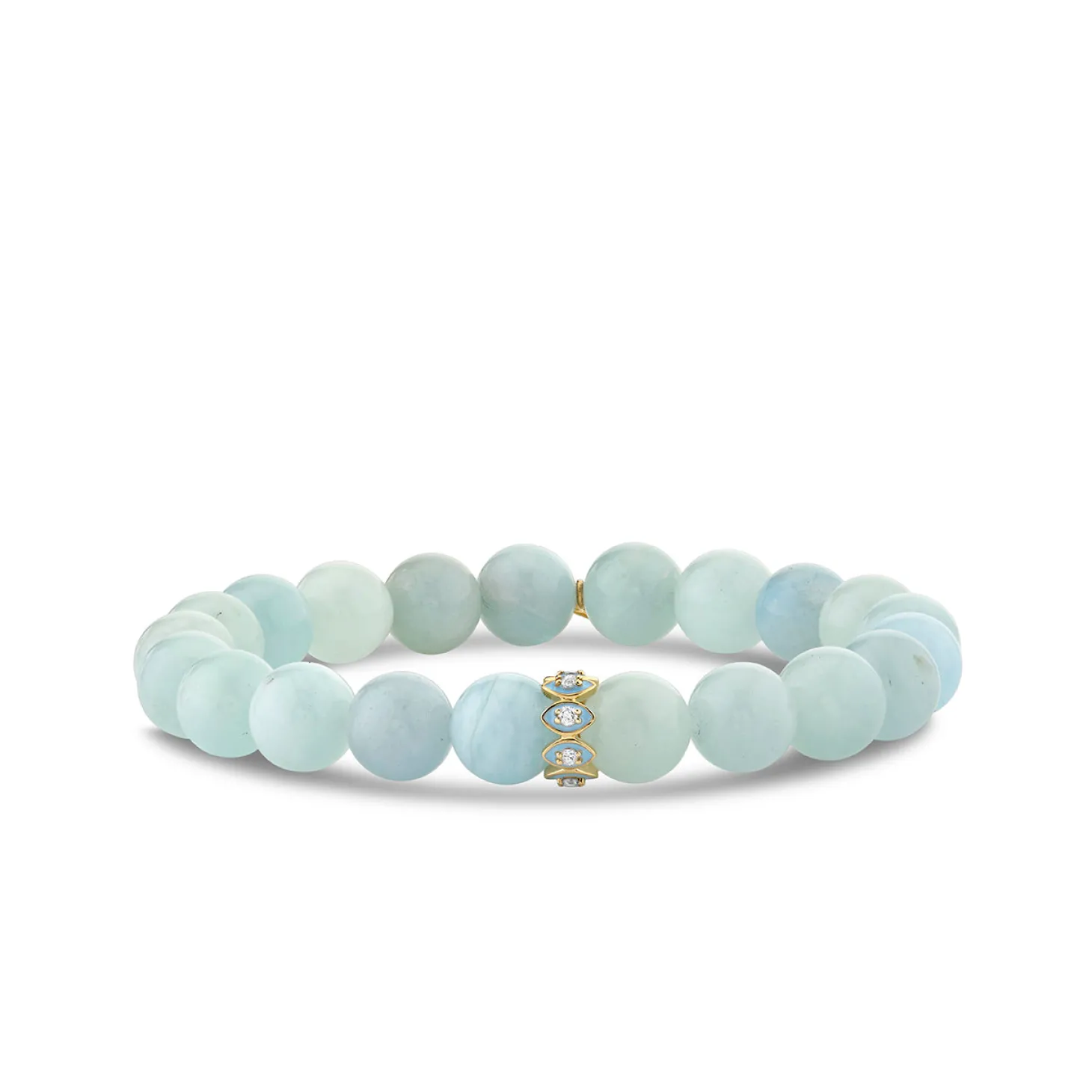 Gold & Diamond Marquise Eye Rondelle on Aquamarine