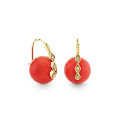 Gold & Diamond Marquise Eye Coral Earrings