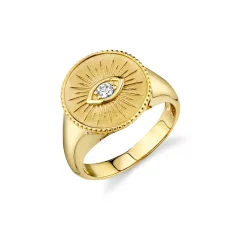 Gold & Diamond Marquise Eye Coin Signet Ring
