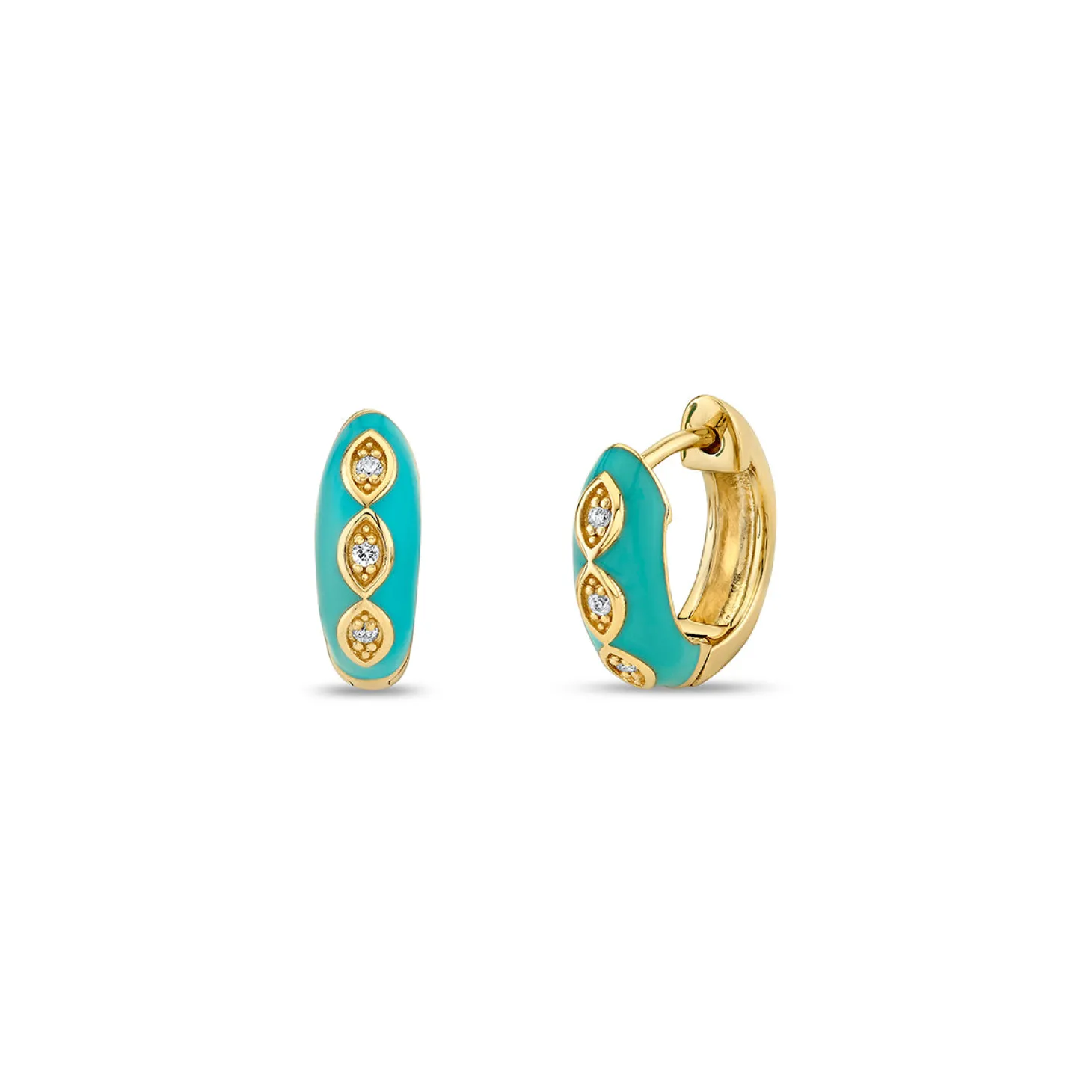 Gold & Diamond Marquise Eye Puffy Huggie Hoop