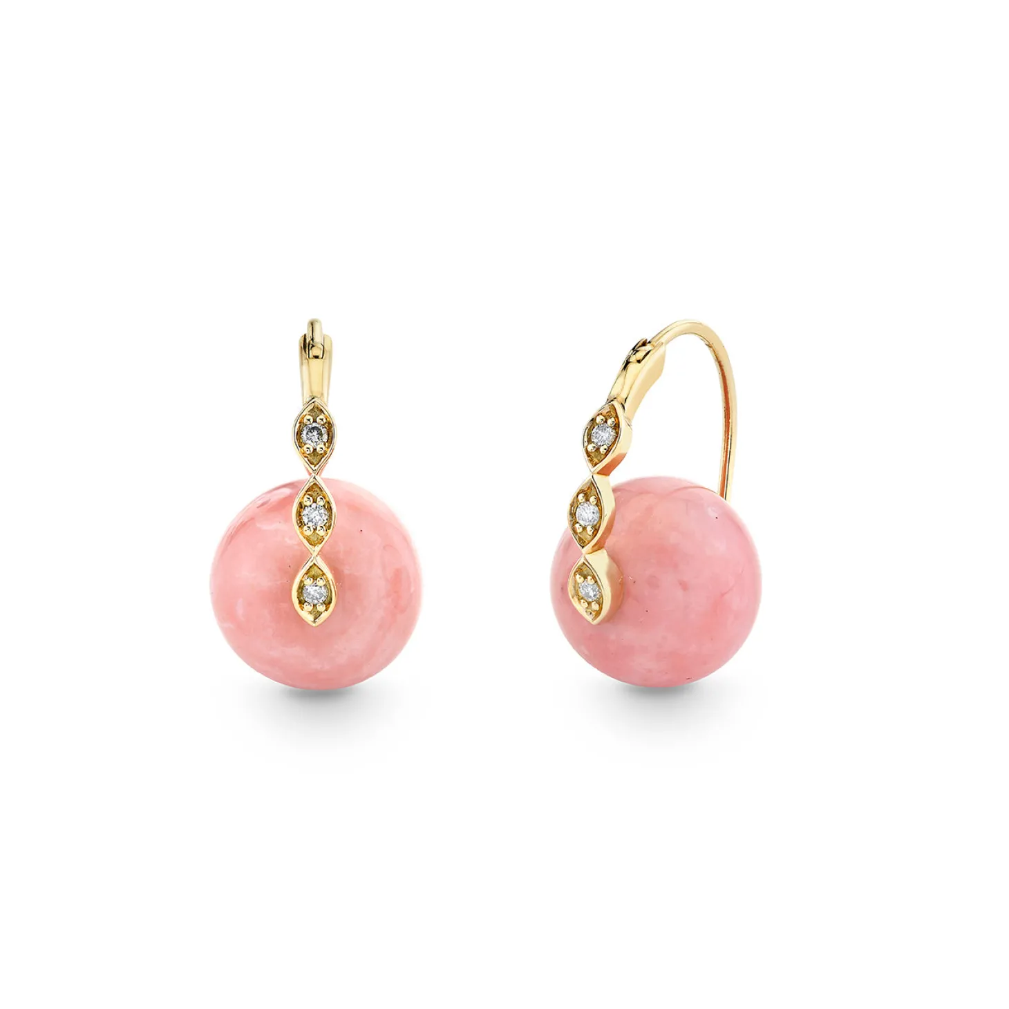Gold & Diamond Marquise Eye Pink Opal Earrings