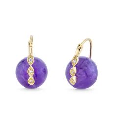 Gold & Diamond Marquise Eye Amethyst Earrings