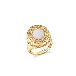 Gold & Diamond Marquise Eye Cabochon Signet Ring