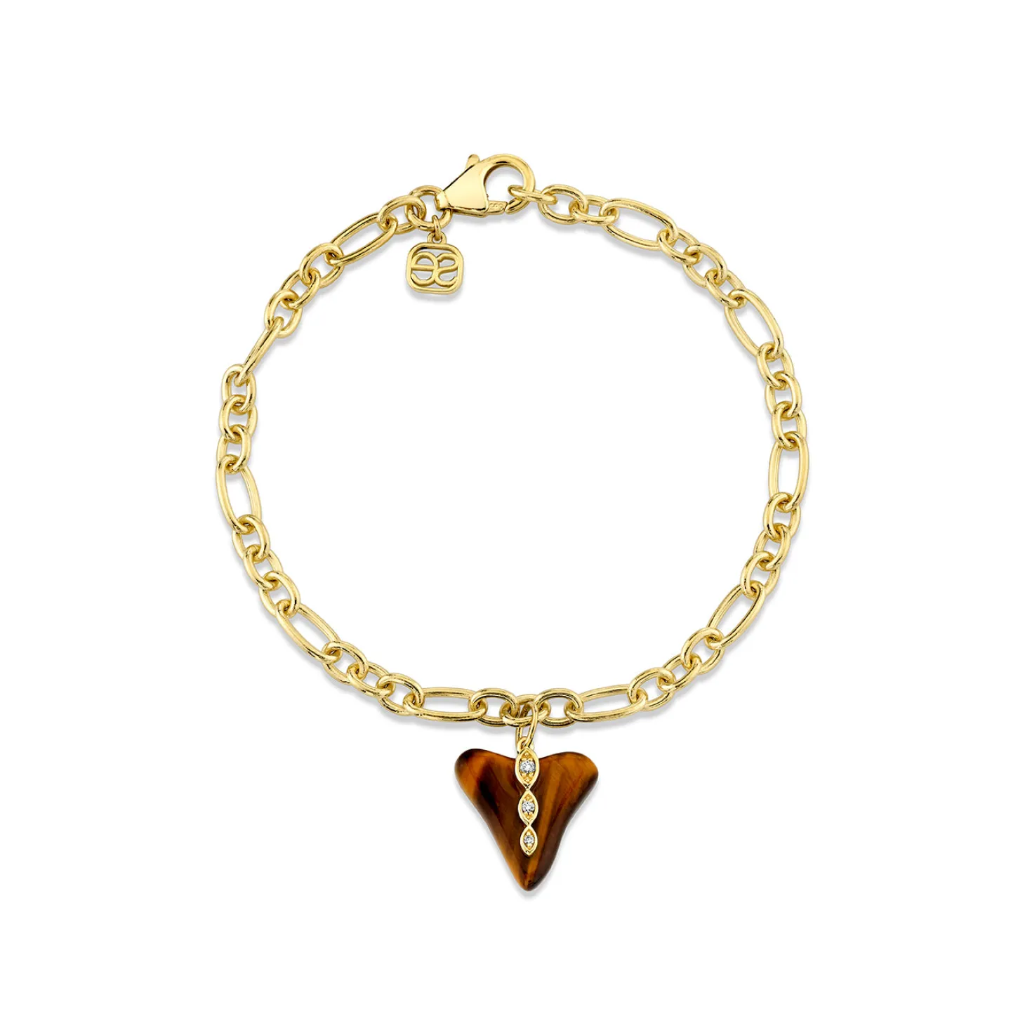 Gold & Diamond Marquise Eye Carved Stone Shark Tooth Bracelet