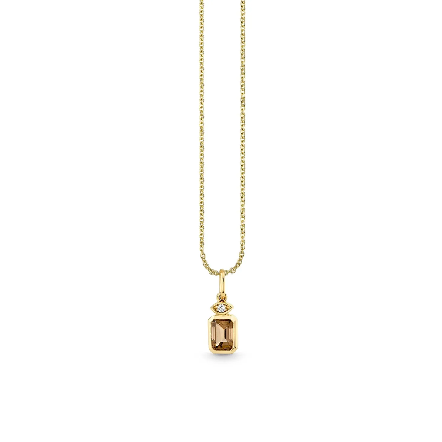 Gold & Diamond Marquise Eye Emerald Cut Quartz Charm