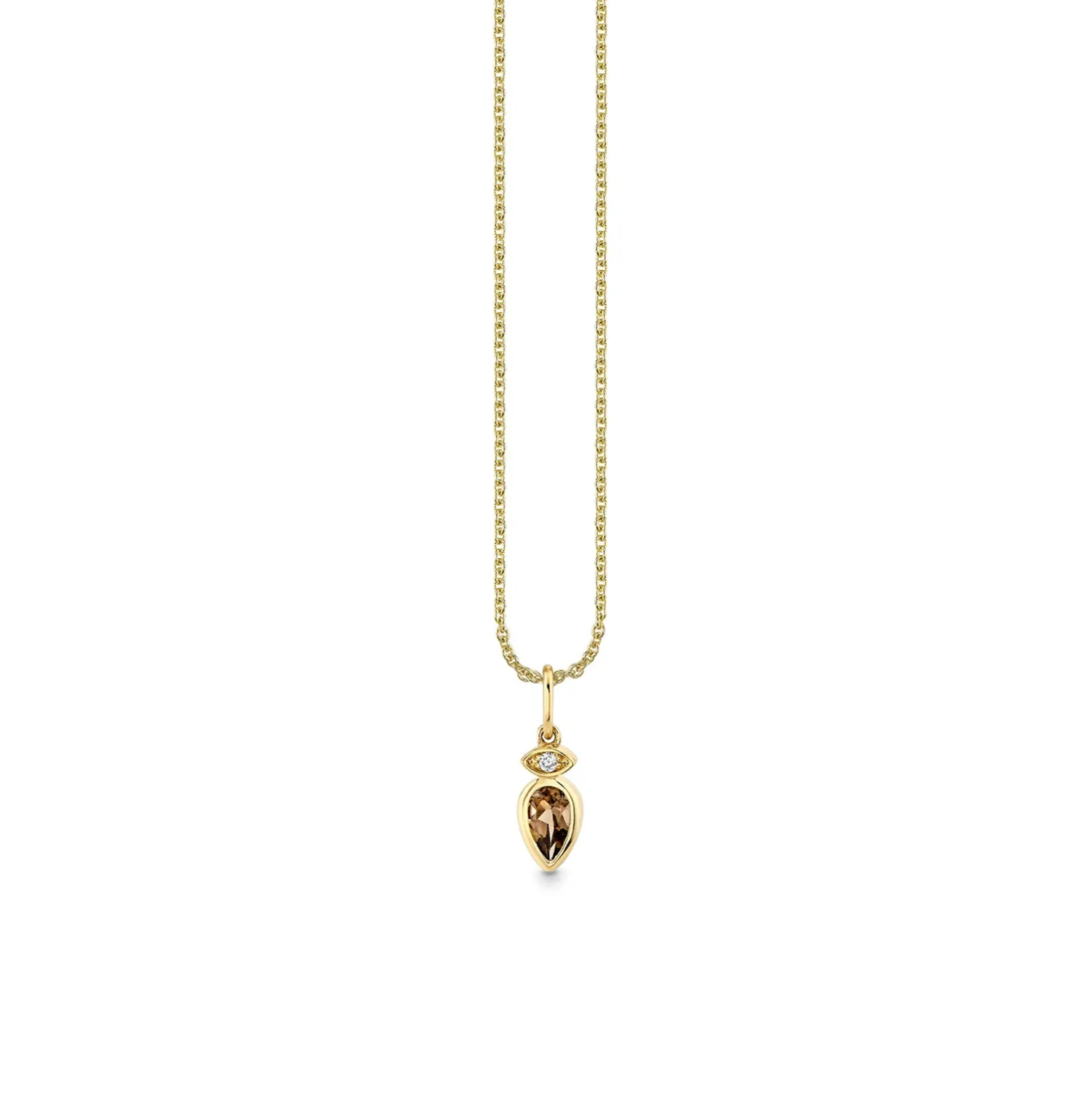 Gold & Diamond Marquise Eye Pear Cut Quartz Charm